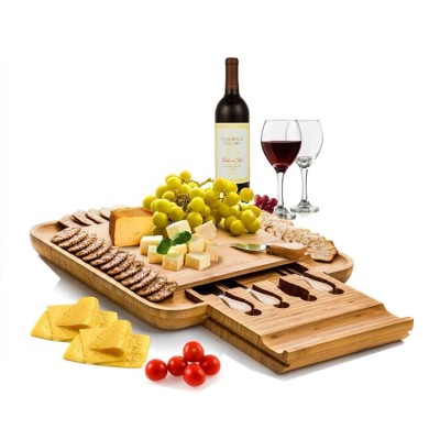 Bamboo Cheese Board And Knife Set Wooden Chopping Board With Compartment Bamboo Cutting Board With Storage Box