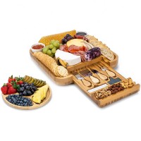 Bamboo Cheese Board And Cutlery Knife Set Bamboo Cutting Board With Storage Box Bamboo Chopping Board Set Cutting