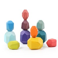 Kids wooden colorful stone balancing block toy stacking building games